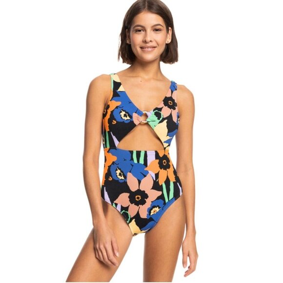 Roxy Color Jam One Piece Swimsuit Multi Size XL NWTs $110 Colorful Padded Bra - Picture 1 of 5